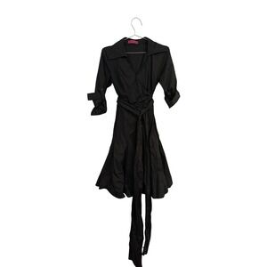Melissa Masse Made to Measure Poplin Wrap Style Shirt Dress with Tie Black M